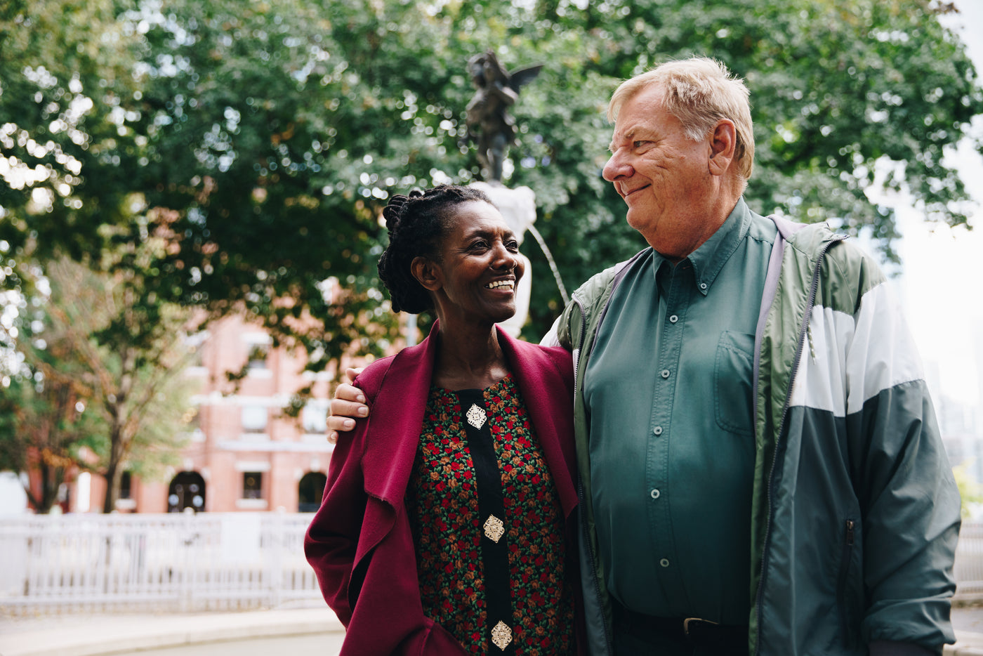 Smiling seniors in an assisted living community